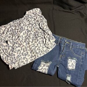 Kids Blouse with Distressed Flare Jeans